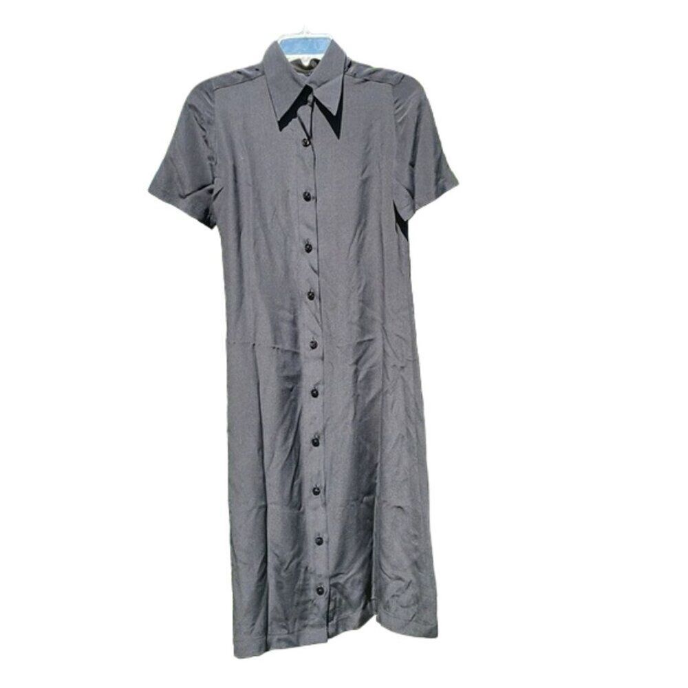 Chanel Black Silk Shirt Dress Womens Size 36 US 4 Short Sleeve Collar Minimalist - Picture 4 of 12
